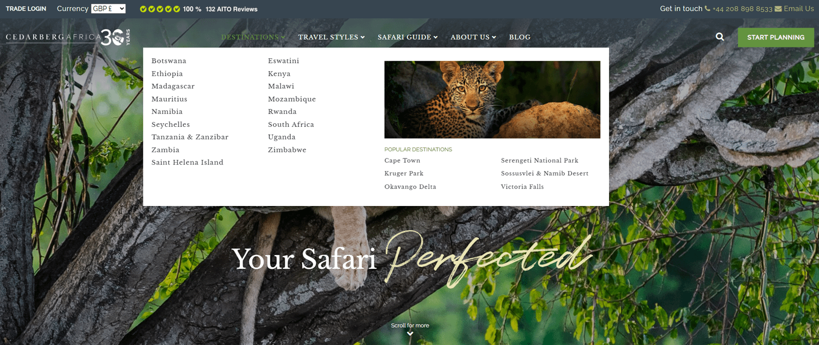 Cedarberg Travel - Mega Menu Design Mockup
