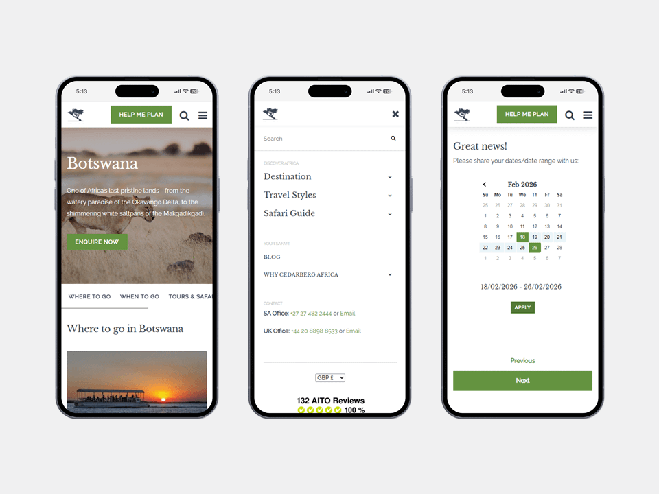 Cedarberg Travel Responsive Mobile Design