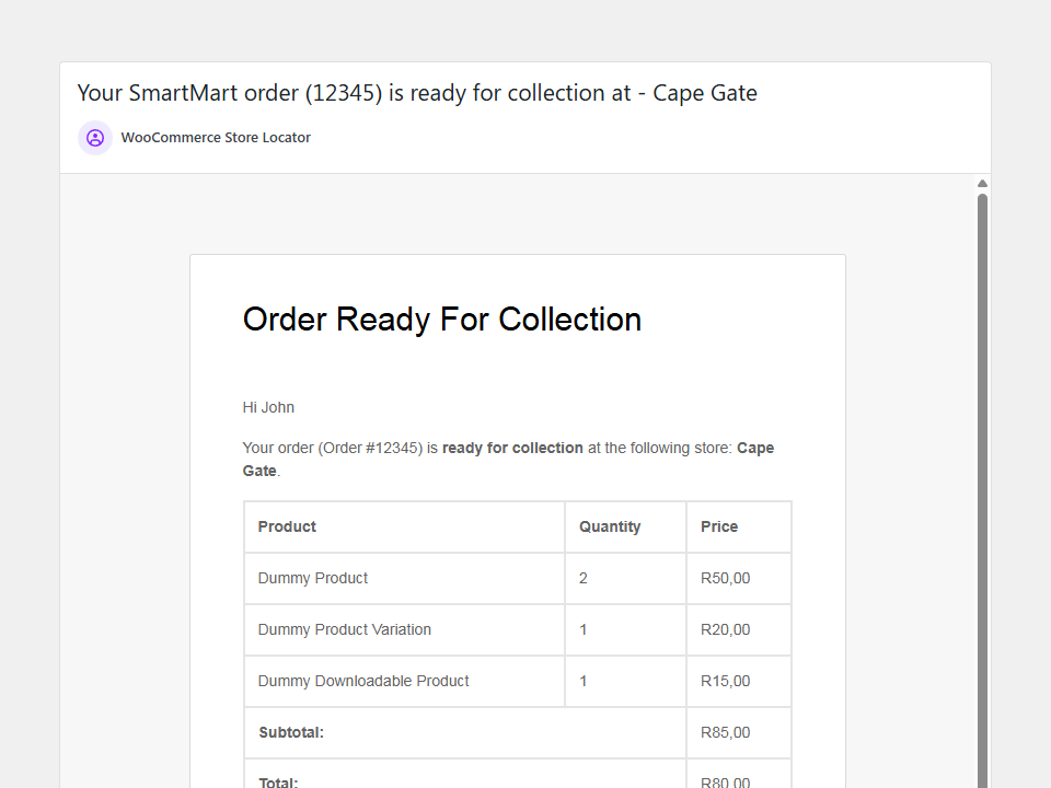 WooCommerce Store Locator - Custom Collection Ready Emails
