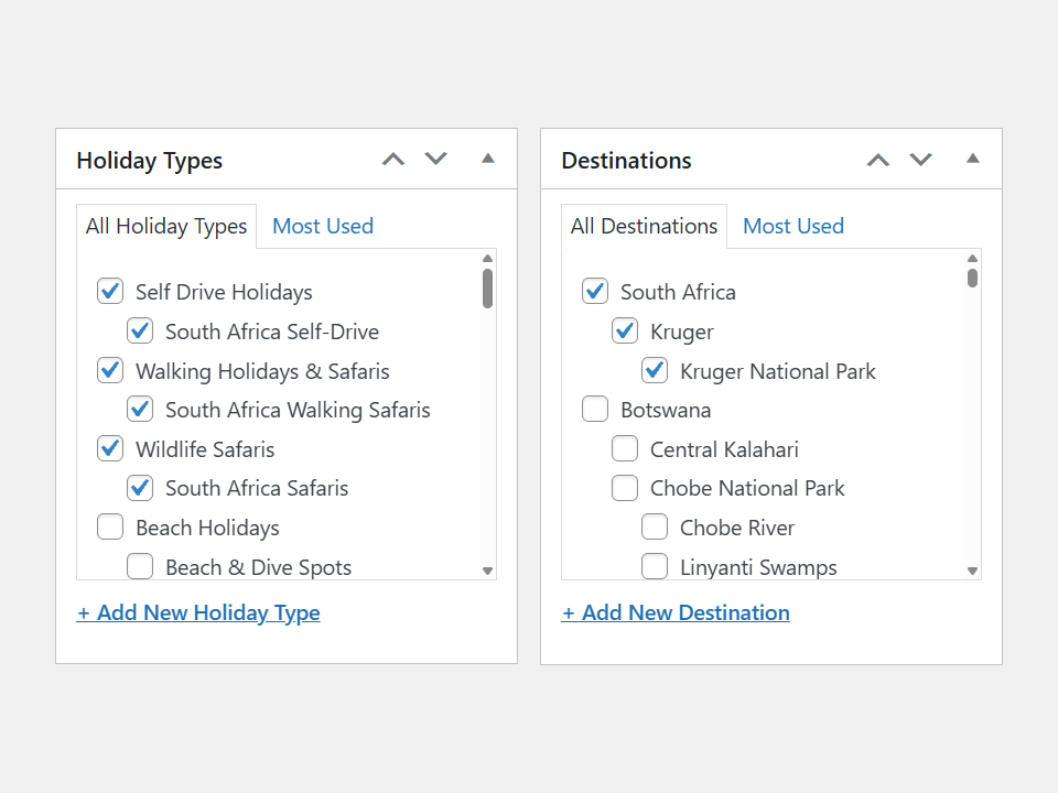 Cedarberg Travel - Custom WordPress Taxonomies